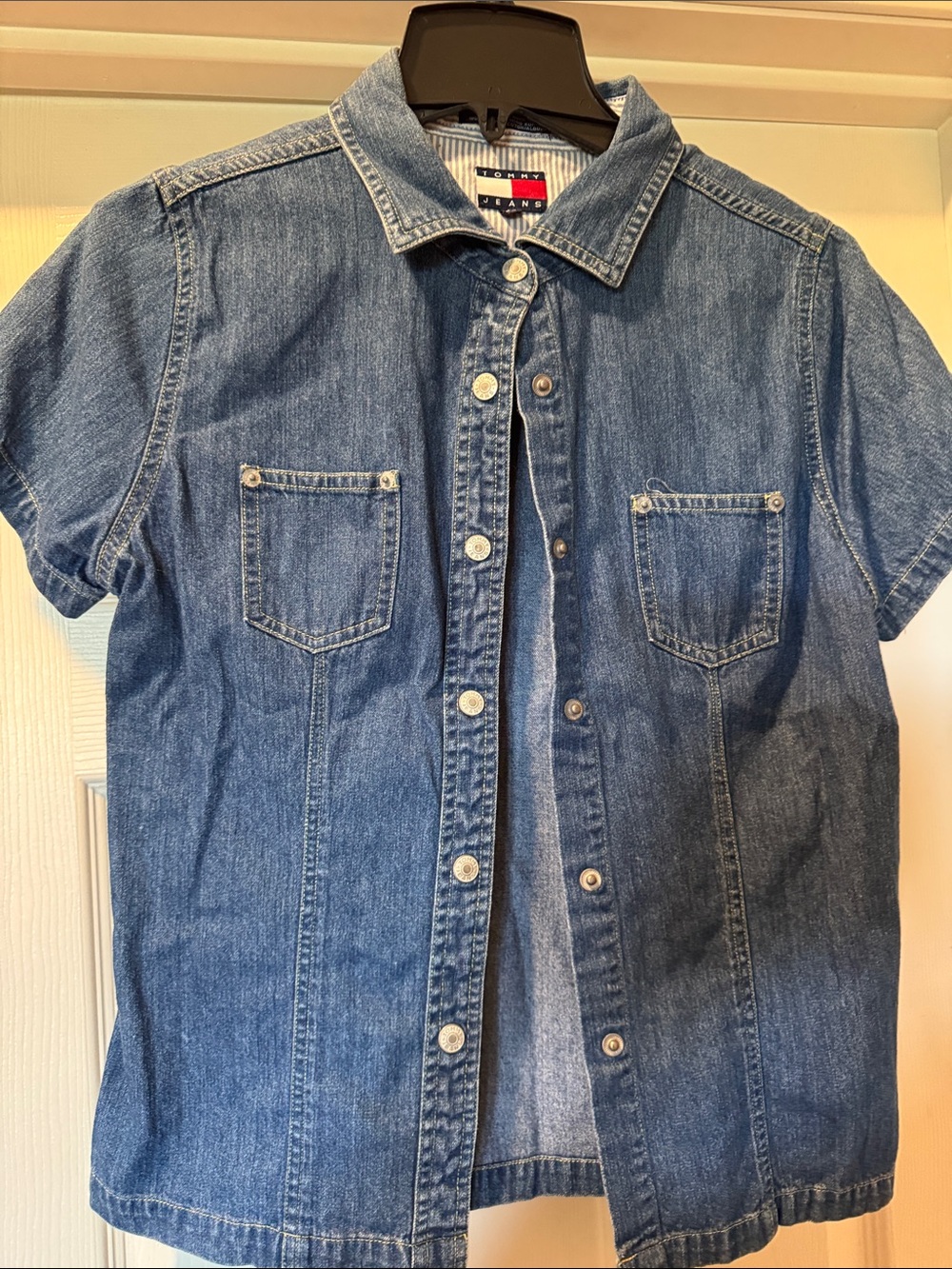 Tommy Hilfiger Short-Sleeve Denim Button-Down Shirt - Blue